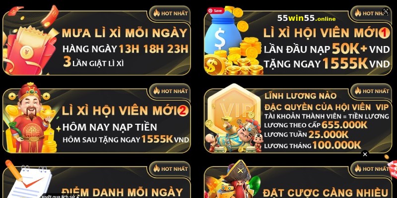 Khuyến mãi 55win55 2 Hoàn trả liên tục trong thời gian cá cược